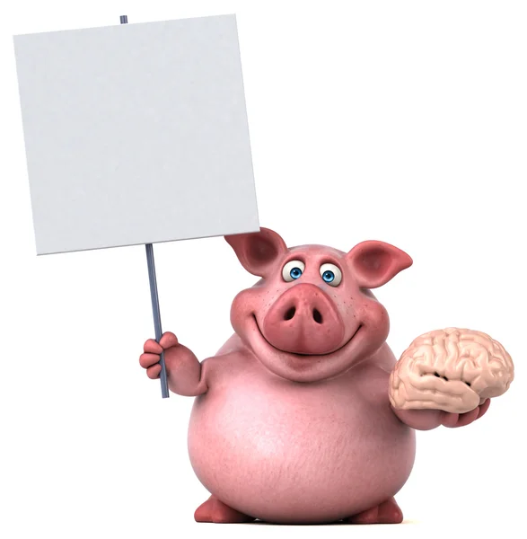 Fun pig holding brain — Stock Photo, Image