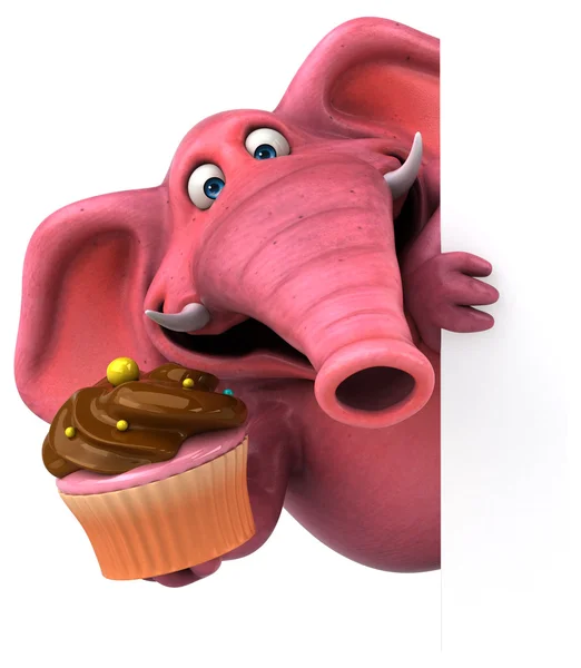 Pink elephant holding cupcake — Stock Photo, Image