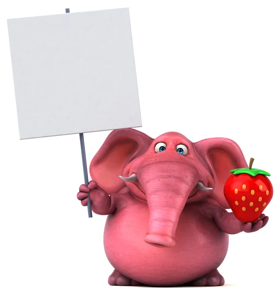 Rosafarbener Elefant mit Erdbeere und Poster — Stockfoto