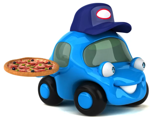 Carro engraçado segurando pizza — Fotografia de Stock