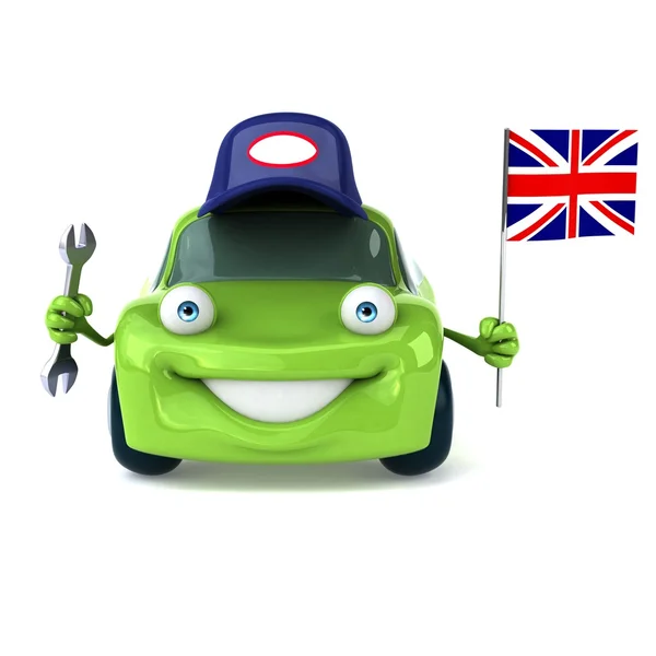 Komik araba holding İngiliz anahtarı — Stok fotoğraf