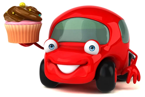 Carro engraçado segurando cupcake — Fotografia de Stock