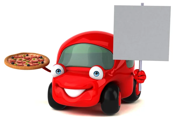 Carro engraçado segurando pizza — Fotografia de Stock