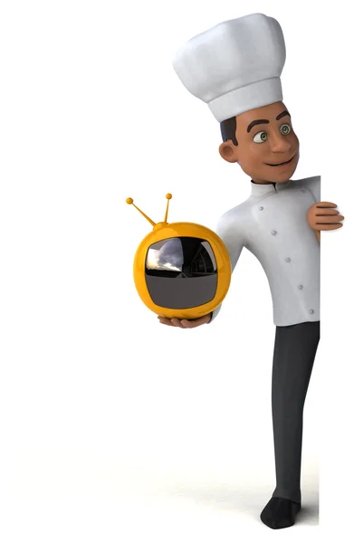 Chef sosteniendo tv set —  Fotos de Stock