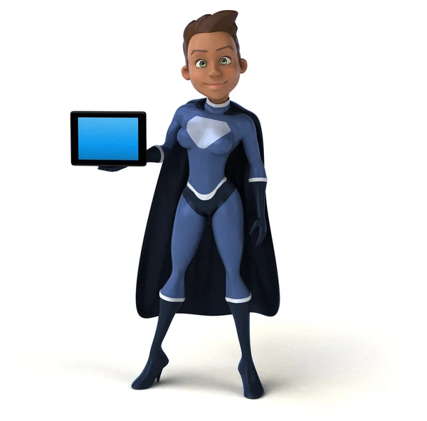 Super woman holding tablet — Stock Photo, Image