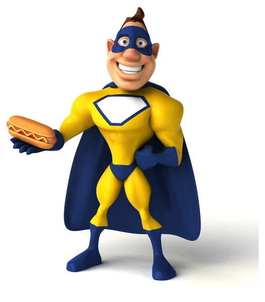 Funny  superhero holding  hotdog — Stock Photo, Image