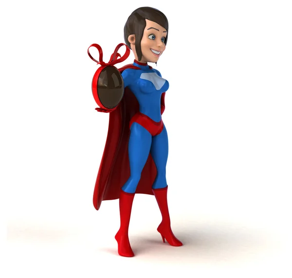 Super woman holding  gift — Stock Photo, Image