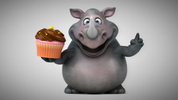 Rinoceronte celebración cupcake — Vídeos de Stock