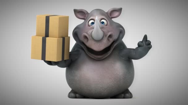 Divertido rinoceronte segurando caixas — Vídeo de Stock