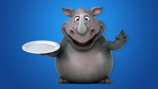 Divertido rinoceronte segurando prato — Vídeo de Stock