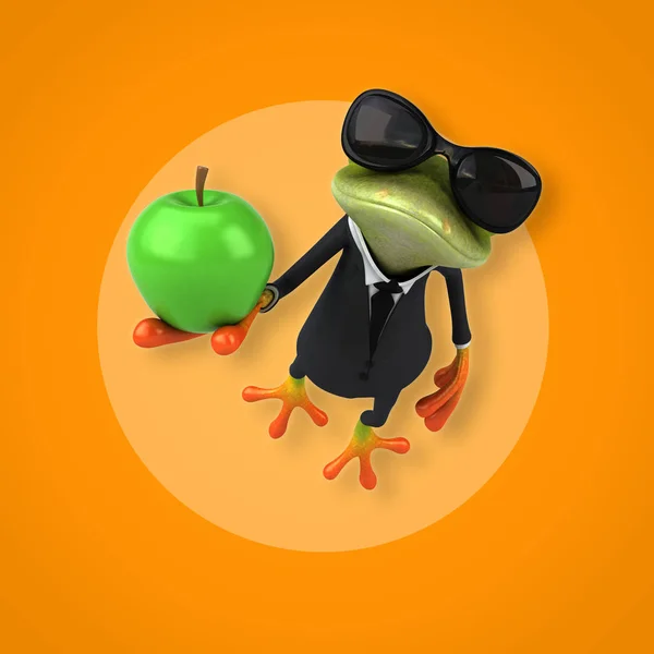 Frog holding apple — Stockfoto