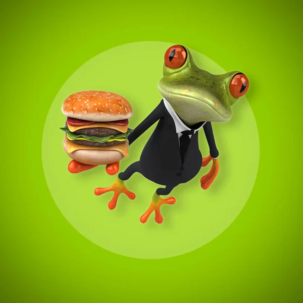 Frog innehav burger — Stockfoto