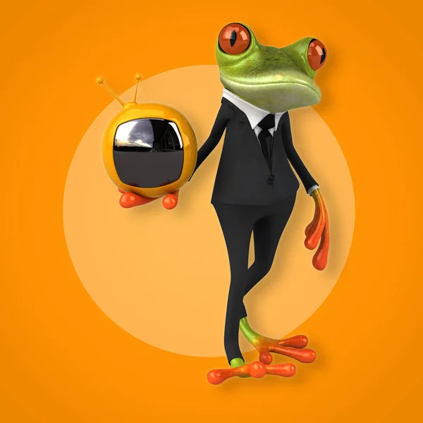 Frosch hält Fernseher — Stockfoto