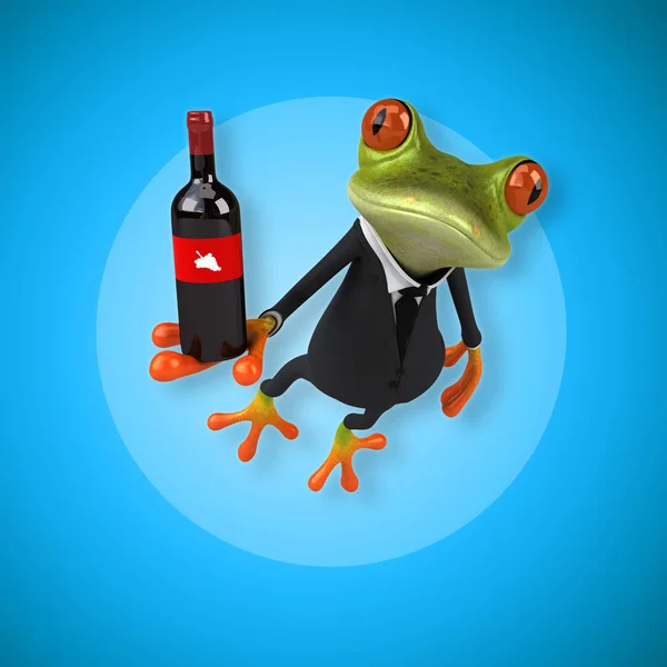 와인을 들고 하는 개구리 — 스톡 사진