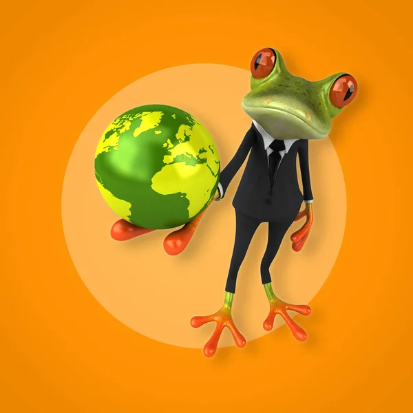 Frosch mit Globus — Stockfoto