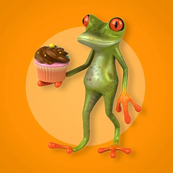 Frog innehav cupcake — Stockfoto