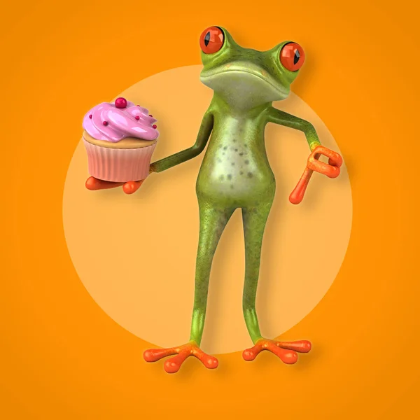 Frog holding cupcake — Stock Photo, Image
