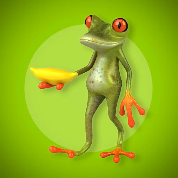 Frog innehav banan — Stockfoto