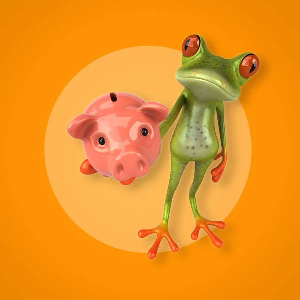 Frog holding piggy bank — Stock Photo, Image