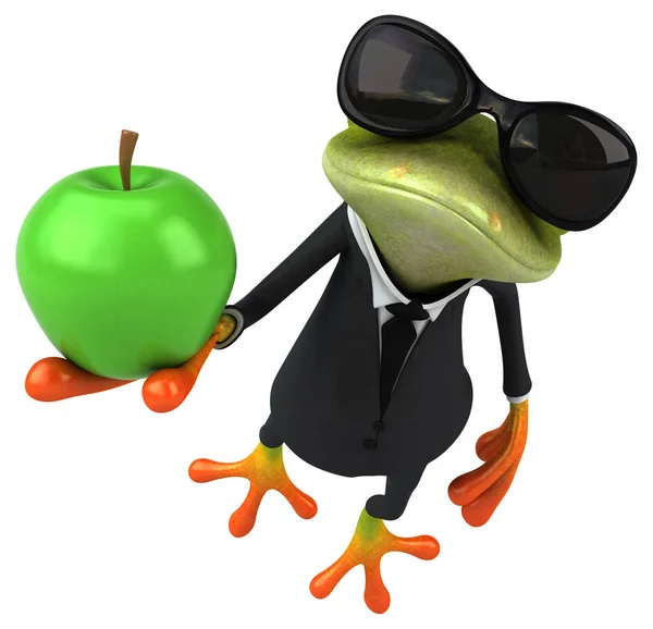 Komik karikatür holding elma — Stok fotoğraf