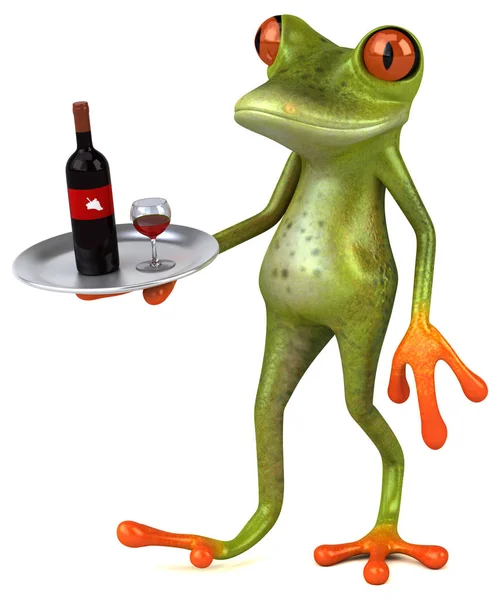 Funny cartoon holding wine — Stock Photo, Image