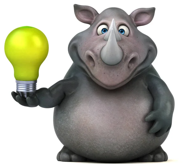 Смешной мультфильм, держащий лампочку — стоковое фото
