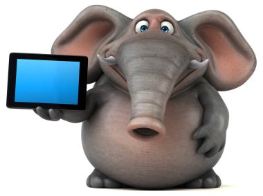 Komik karikatür holding tablet