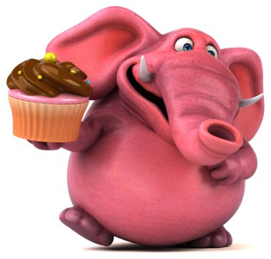 Komik karikatür holding cupcake 