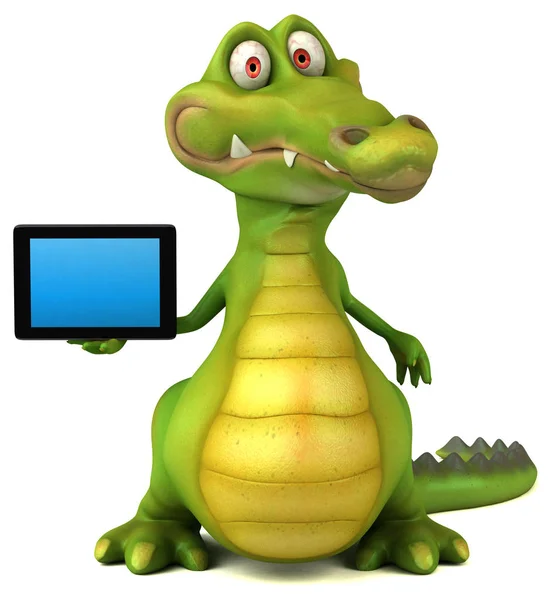 Funny cartoon holding tablet — Stock Photo, Image