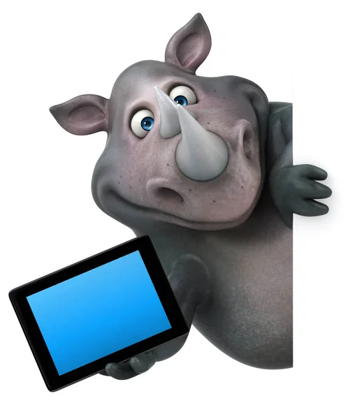 Funny cartoon holding tablet — Stock Photo, Image