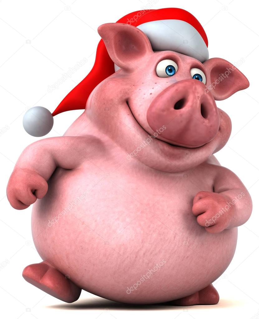 pig  wearing santa's hat 