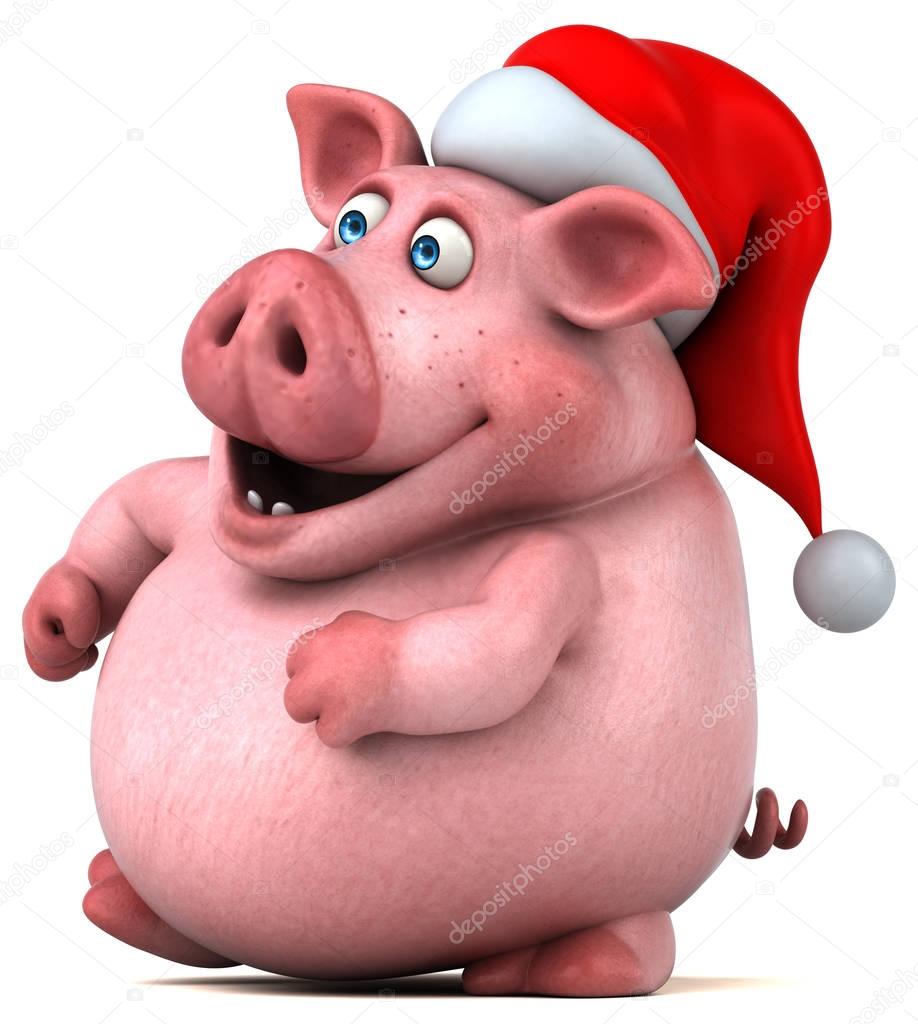 pig  wearing santa's hat 