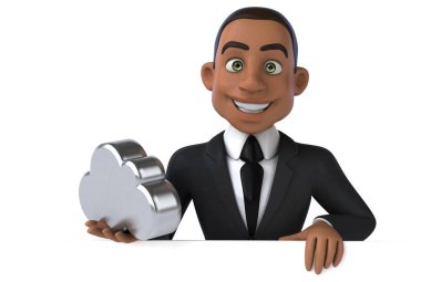 Bulut işareti tutarak eğlenceli iş adamı