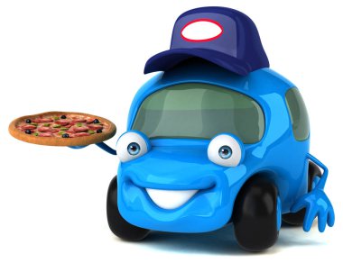 Komik araba holding pizza