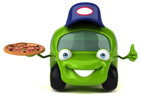 Carro engraçado segurando pizza — Fotografia de Stock