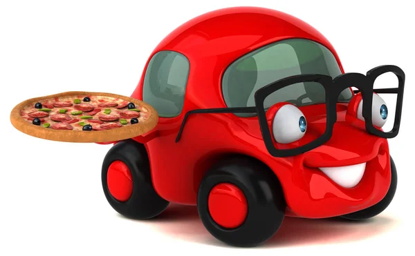 Auto divertente con pizza in mano — Foto Stock