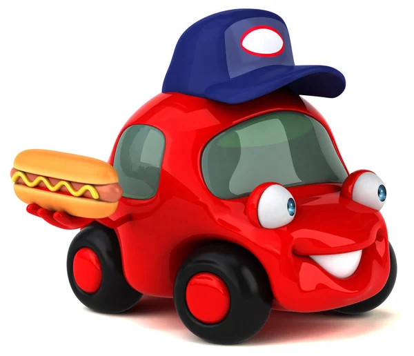 Carro engraçado segurando hotdog — Fotografia de Stock