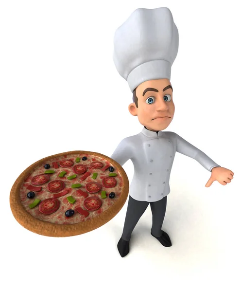 Веселий шеф-кухар тримає піцу — стокове фото