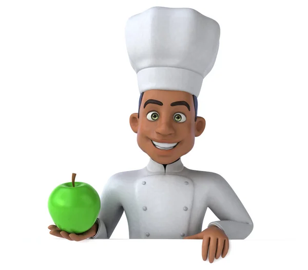 Zábavný kuchař drží jablko — Stock fotografie