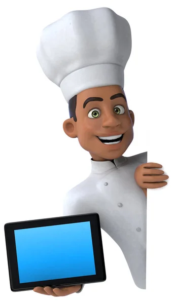Divertente chef in possesso di tablet — Foto Stock