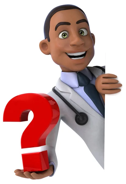 Fun doctor holding question mark — Stock Photo, Image