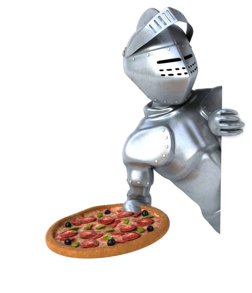 Leuke ridder bedrijf pizza — Stockfoto