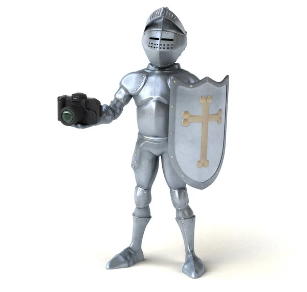 Fun knight holding camera — Stock Photo, Image