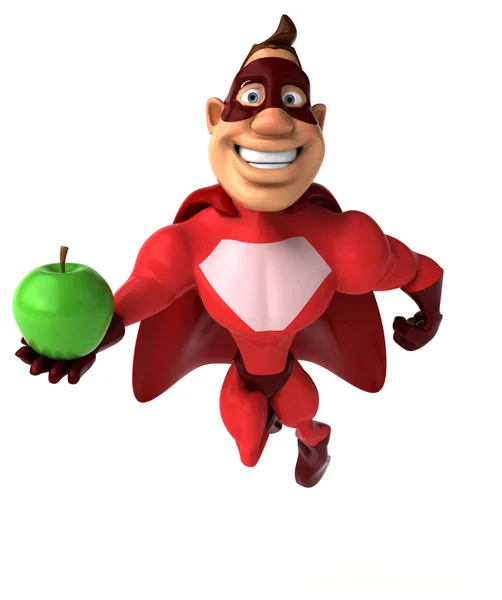 Divertido super-herói segurando maçã — Fotografia de Stock