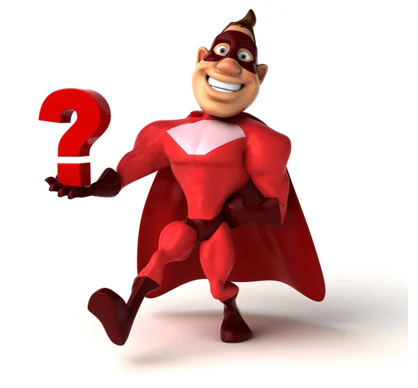 Fun superhero holding question mark — Stock Photo, Image