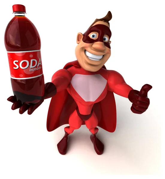 Divertido superhéroe sosteniendo soda — Foto de Stock