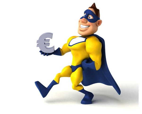 Fun superhero holding euro sign — Stock Photo, Image