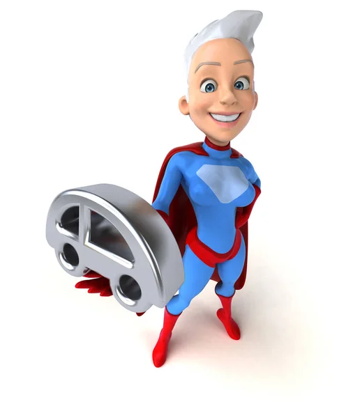 Superfrau mit Autoschild — Stockfoto