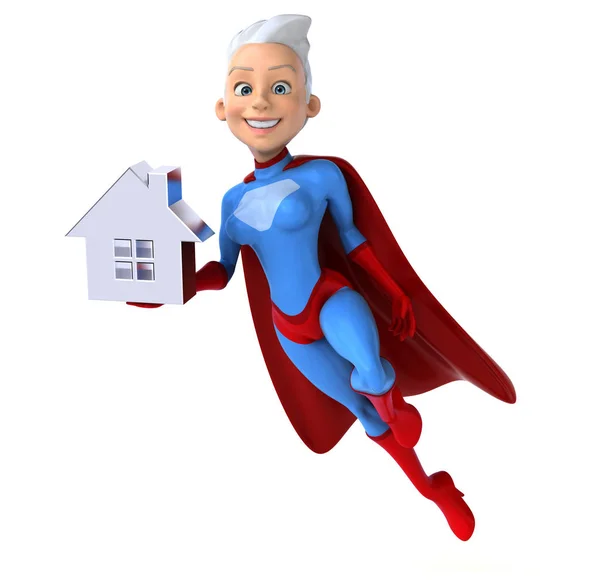 Super mulher segurando casa — Fotografia de Stock