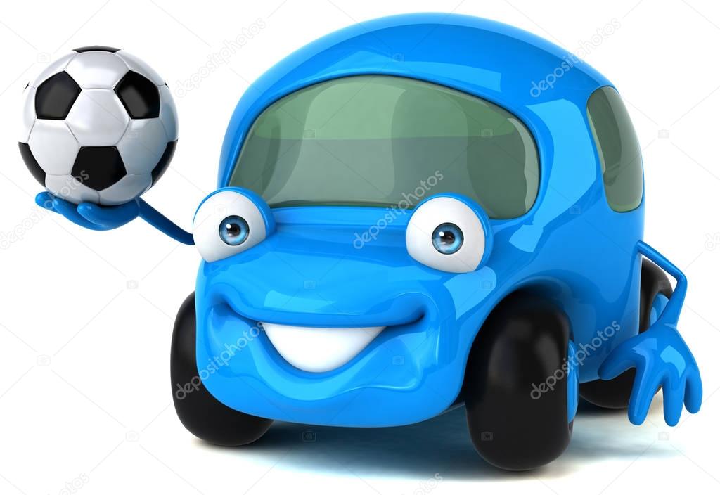 Funny car holding  ball  - 3D Illustration 